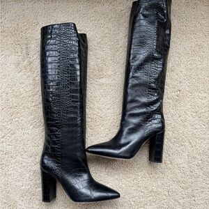Paris Texas Anja Black Croc-Patterned Heeled Boots